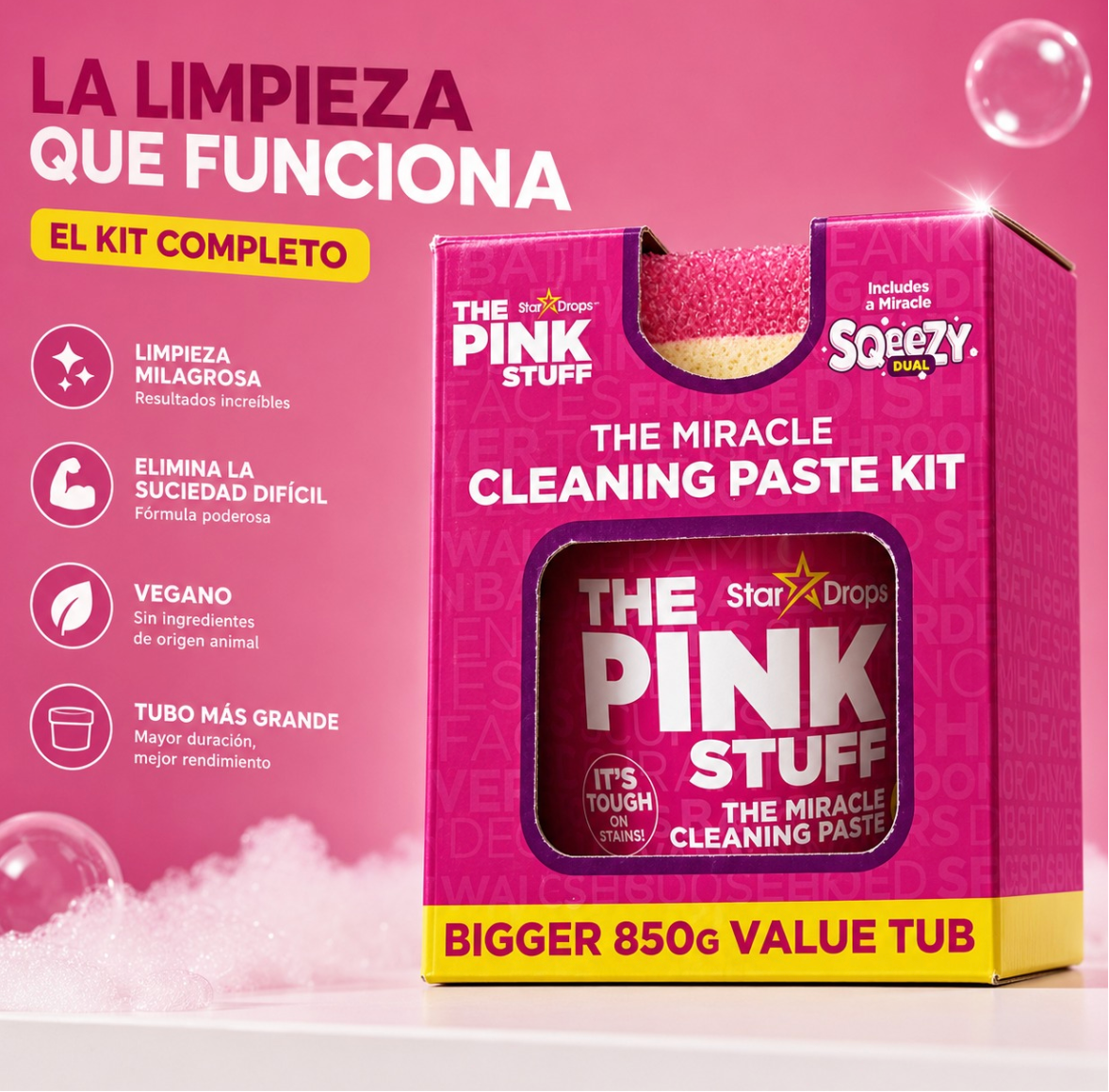 Kit Pasta de Limpieza + esponja Pink Stuff  850g